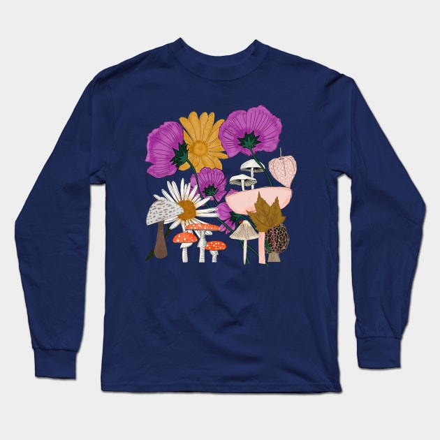 Wild Flowers and Mushroom Long Sleeve T-Shirt by bruxamagica